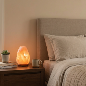 natural himalayan salt lamp wood base